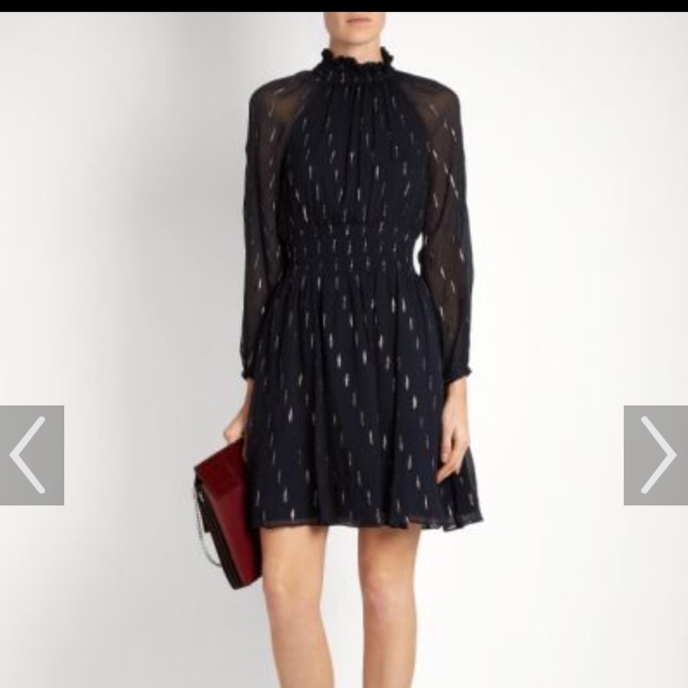 Rebecca Taylor Navy Silk Dress w Metallic Jaquard